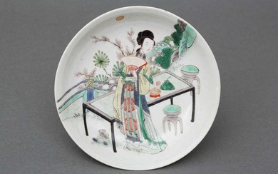 A CHINESE FAMILLE-VERTE 'LADY WITH MOON' DISH