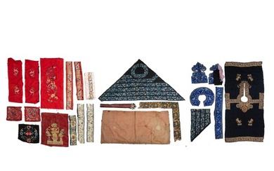A COLLECTION OF CHINESE SILK EMBROIDERED FRAGMENTS, CIRCA 19...