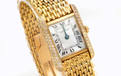 A Cartier Tank 18K Yellow Gold and Diamond Women's Wristwatch