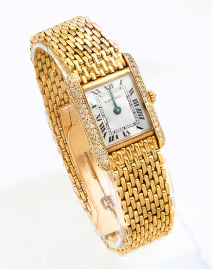 A Cartier Tank 18K Yellow Gold and Diamond Women's Wristwatch