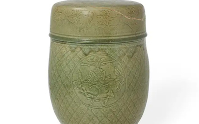A Chinese Longquan celadon barrel stool 16th/17th century Of barrel form, with...