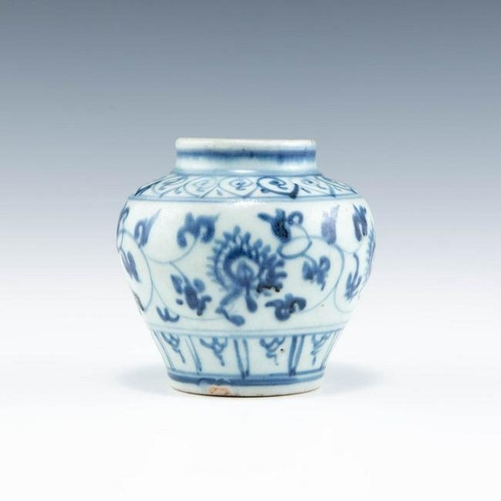 A Chinese blue and white lotus jar, Ming dynasty