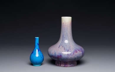 A Chinese flambe-glazed vase and a turquoise-ground vase with splash design, Daoguang mark, 19/20th