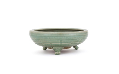 A Chinese 'longquan' celadon 'Eight Trigrams' tripod censer