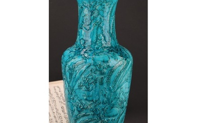 A Chinese ovoid vase, glazed in turquoise, moulded in the Ar...