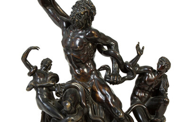 A Continental Patinated Bronze Figural Group After Agesander of Rhodes Depicting Laocoon and His Sons