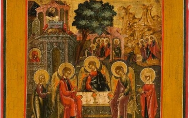 A FINE ICON SHOWING THE OLD TESTAMENT TRINITY Russian