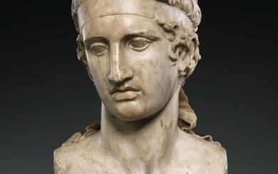A FRAGMENTARY ROMAN MARBLE HEAD OF THE DIADUMENOS, CIRCA 2ND CENTURY A.D., WITH MID 17TH CENTURY OR EARLIER RESTORATIONS
