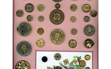 A FULL CARD OF ASSORTED METAL FLOWER BUTTONS