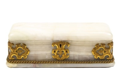 A French Renaissance Revival gilt bronze mounted white onyx glove box