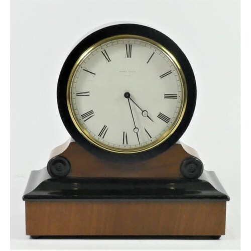 A French ebonised and walnut mantle clock, C.1900, the drum ...