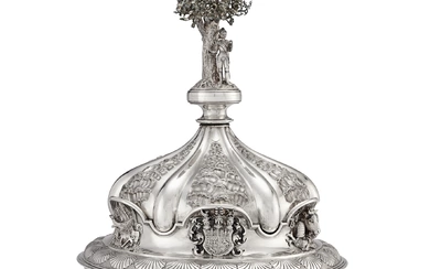 A GERMAN SILVER LARGE MONTEITH BOWL AND COVER MARK OF WILHELM LAMEYER, HANNOVER, LATE 19TH CENTURY