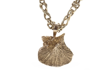 A GOLD CHAIN WITH SEASHELL PENDANT