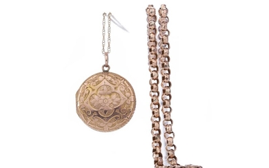 A GOLD LOCKET ON CHAIN AND ANOTHER CHAIN
