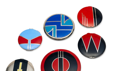 A GROUP OF SIX ENAMEL COMPACTS