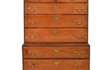 A George III oak chest on chest, with deal or pine lined dra...