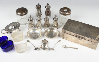 A George V silver backed six-piece dressing table set, each with engine turned decoration, Birmingha