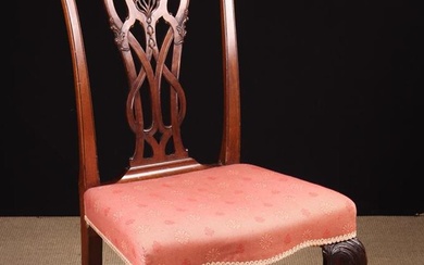 A Georgian Chippendale Style Carved Mahogany Dining Chair. The pierced centre splat carved with inte