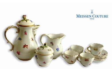 A German Meissen Floral Gilt Porcelain Coffee/tea Four Persons Set