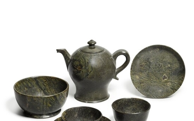 A German serpentine tea set, Saxony, first half 18th century