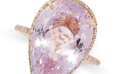 A KUNZITE AND DIAMOND RING set with a pear shaped