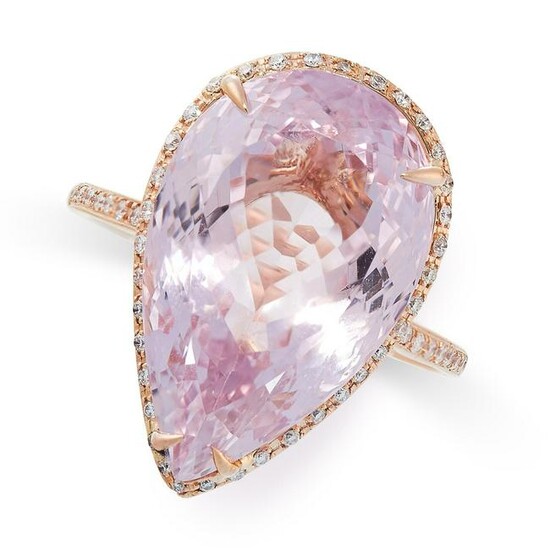 A KUNZITE AND DIAMOND RING set with a pear shaped