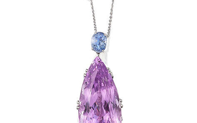 A Kunzite, Sapphire and Diamond Pendant Necklace