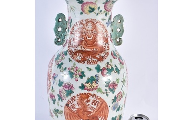 A LARGE 19TH CENTURY CHINESE FAMILLE ROSE TWIN HANDLED PORCE...