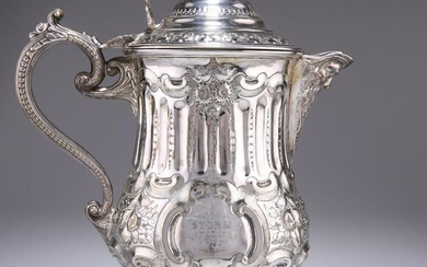 A LARGE 19TH CENTURY SILVER-PLATED FLAGON, with