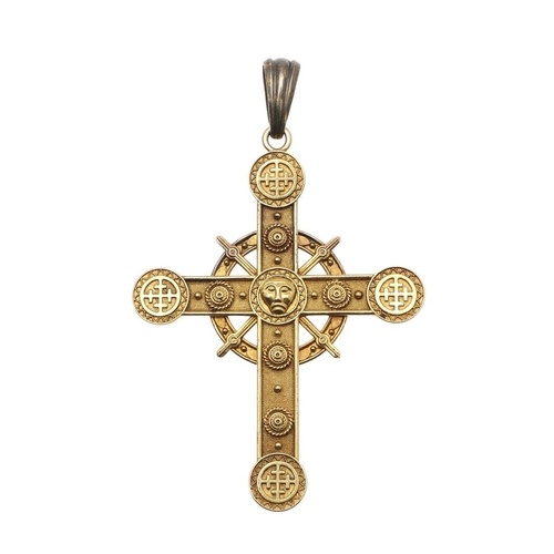 A LATE 19TH CENTURY GOLD CRUCIFORM PENDANT. centred with the...