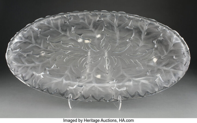 A Lalique Clear and Frosted Glass Chene Platter (post-1945)