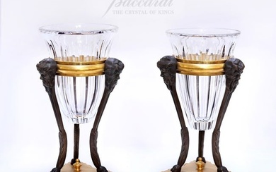 A Large 19th Century French Baccarat Crystal Figural Bronze Vases