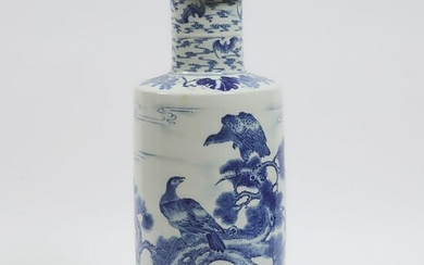 A Large Blue and White 'Birds and Pine' Vase, Early to