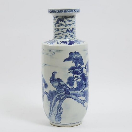 A Large Blue and White 'Birds and Pine' Vase, Early to