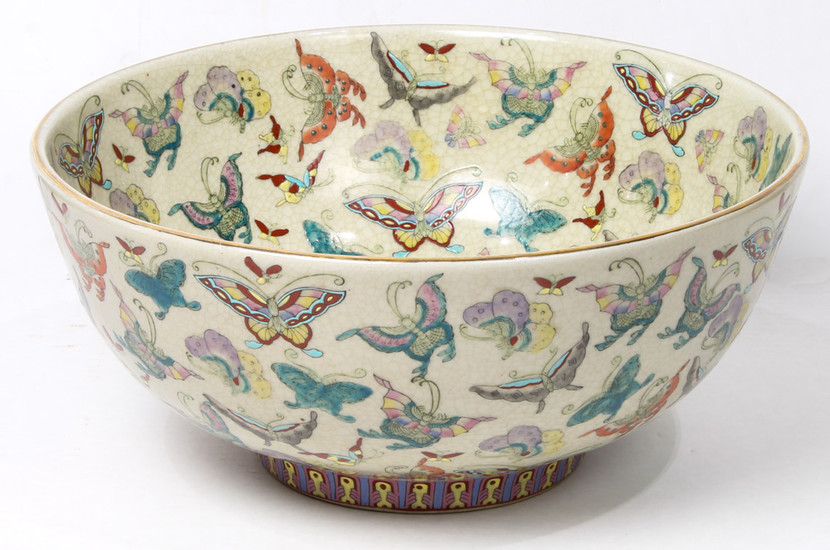 A Large Chinese Enamelled butterfly Bowl