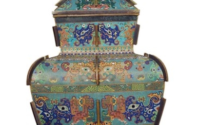 A Large Imperial Cloisonne Enamel Vase and Cover, Fanglei 18th Century.