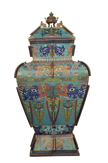A Large Imperial Cloisonne Enamel Vase and Cover, Fanglei 18th Century.