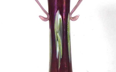 A Loetz two handled pink and opaline iridescent glass vase...