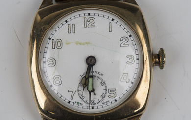 A Longines 9ct gold cushion cased gentleman's wristwatch, the signed jewelled lever movement de