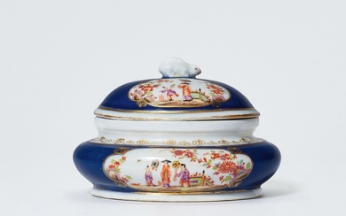 A Meissen porcelain sugar box with midnight blue ground