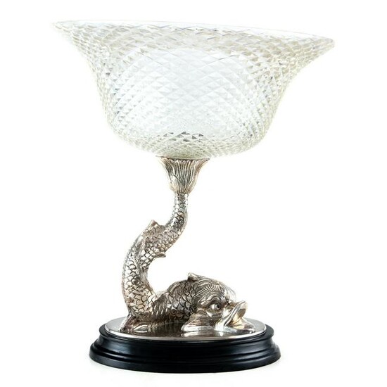 A Neoclassical style silver plate mounted glass center