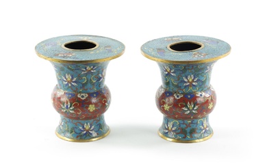 A PAIR OF 18TH CENTURY CHINESE CLOISONNÉ BRUSH POTS...