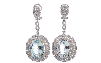 A PAIR OF CERTIFICATED AQUAMARINE AND DIAMOND EARRINGS