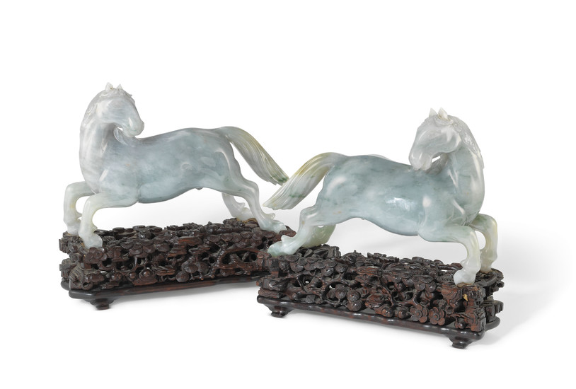 A PAIR OF CHINESE JADEITE HORSES, 20TH CENTURY