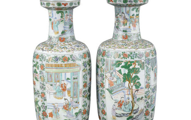 A PAIR OF CHINESES FAMILLE VERTE 'ROULEAU' VASES,...