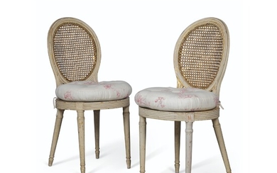 A PAIR OF GEORGE III GREY-PAINTED CHAIRS