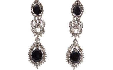 A PAIR OF IMPRESSIVE SAPPHIRE AND DIAMOND COCKTAIL EARRINGS