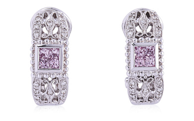 A PAIR OF PINK SAPPHIRE AND DIAMOND EARRINGS