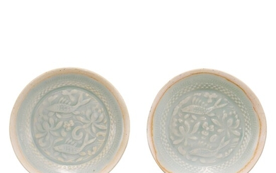 A PAIR OF QINGBAI 'FISH' SAUCER DISHES SOUTHERN SONG DYNASTY | 南宋 青白釉魚藻紋盤一對