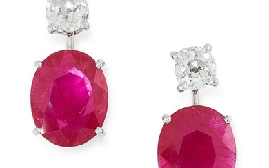 A PAIR OF RUBY AND DIAMOND EARRINGS in high carat white